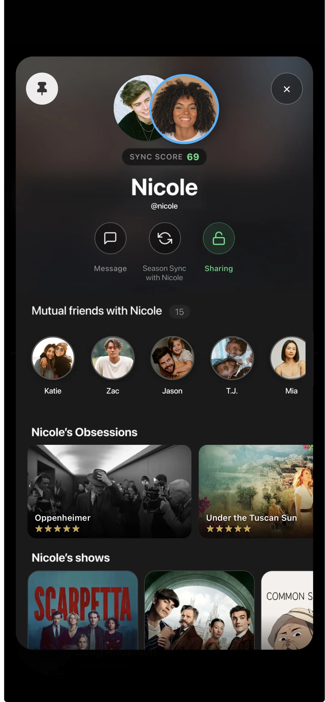 A friend's onNext profile with your Sync Score